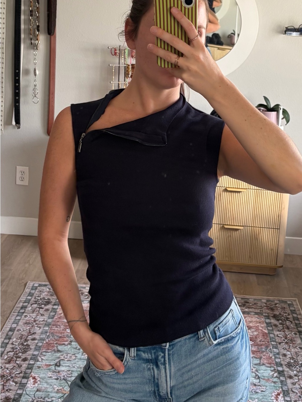 Philosophy Republic Clothing Navy Zip Mock Neck Top Small